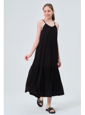 ASKILI OVERSIZE RAHAT KESİM GÜNLÜK-SAHİL- BEACH PLAJ SİYAH ELBİSE 
